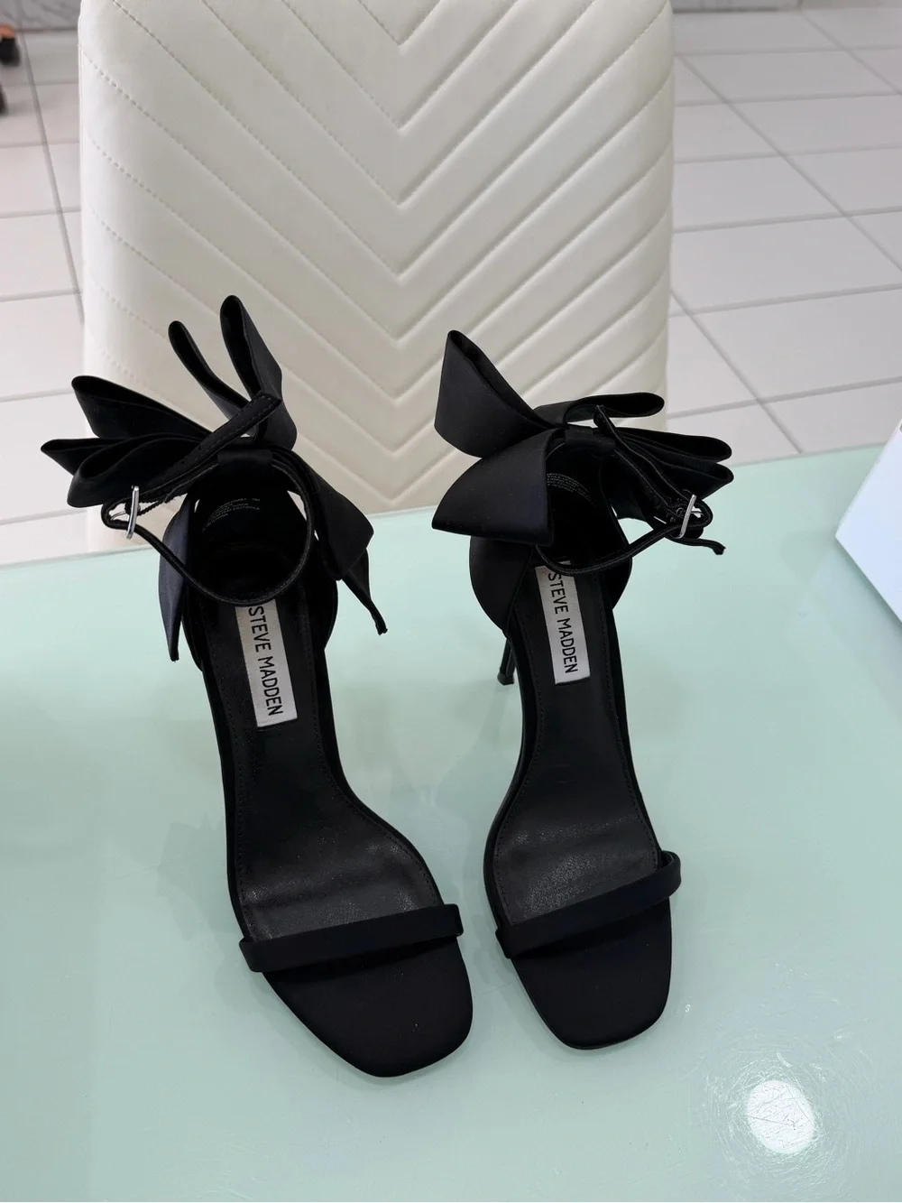 Steve Madden Black Bow Ankle-Strap Heels
